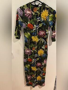 Alice and Olivia - DELORA FLORAL CREWNECK MIDI DRESS size 0